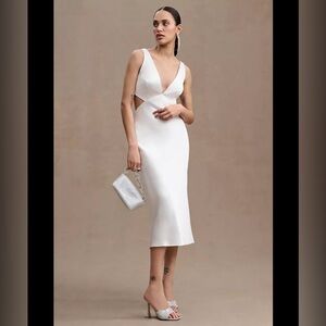 Sachin & Babi Sierra V-Neck Cutout Satin Midi Dress - Size 14 - NEW! Ivory